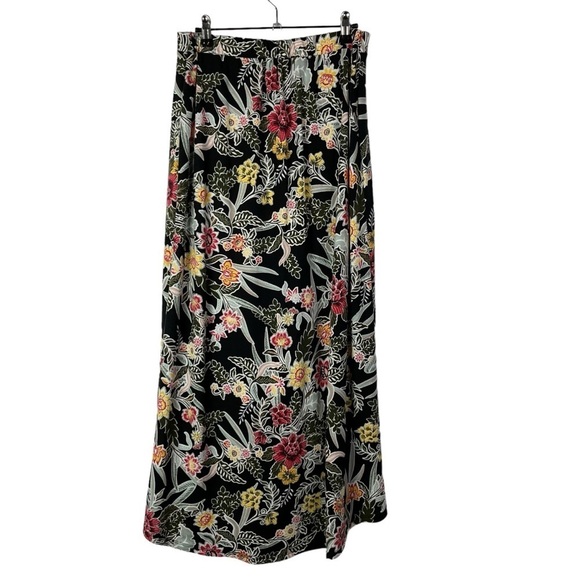 Massini Black Colorful Floral Wrap Front Stretch Maxi Skirt M - Picture 2 of 3